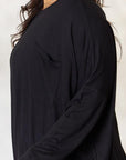 Light Gray Zenana Full Size Round Neck Long Sleeve Top with Pocket Sentient Beauty Fashions Apparel & Accessories