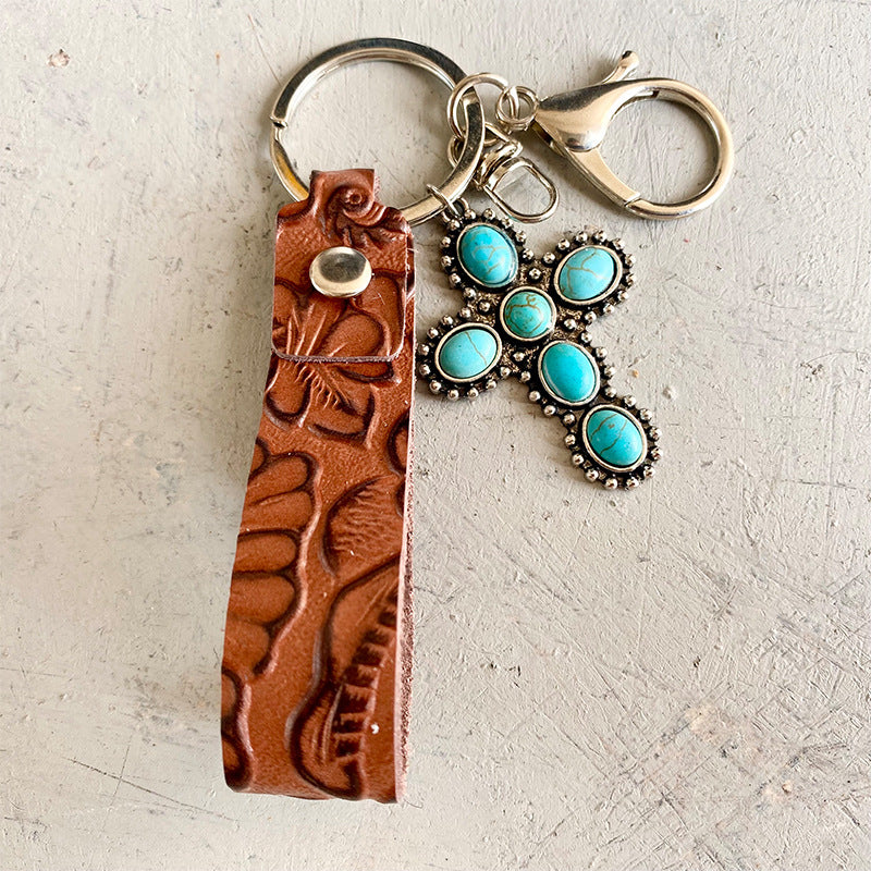 Light Gray Turquoise Genuine Leather Key Chain Sentient Beauty Fashions *Accessories