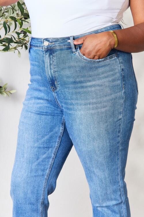 Cadet Blue BAYEAS Full Size High Waist Straight Jeans Sentient Beauty Fashions Apparel &amp; Accessories