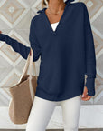 Gray Half Zip Long Sleeve Knit Top Sentient Beauty Fashions Apparel & Accessories