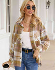 Gray Snap Up Plaid Collared Neck Jacket with Pocket Sentient Beauty Fashions Apparel & Accessories