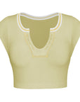 Tan Notched Neck Cap Sleeve Cropped Tee Sentient Beauty Fashions Apparel & Accessories