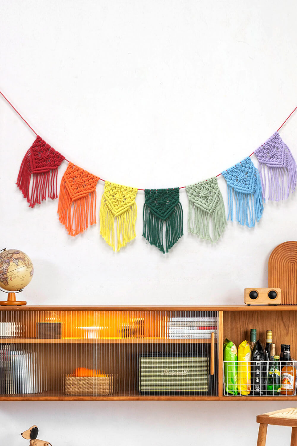 Beige Rainbow Fringe Macrame Banner Sentient Beauty Fashions Home Decor