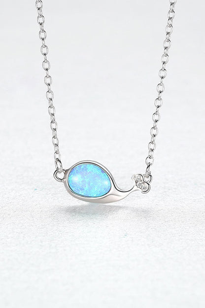 White Smoke Opal Dolphin 925 Sterling Silver Necklace