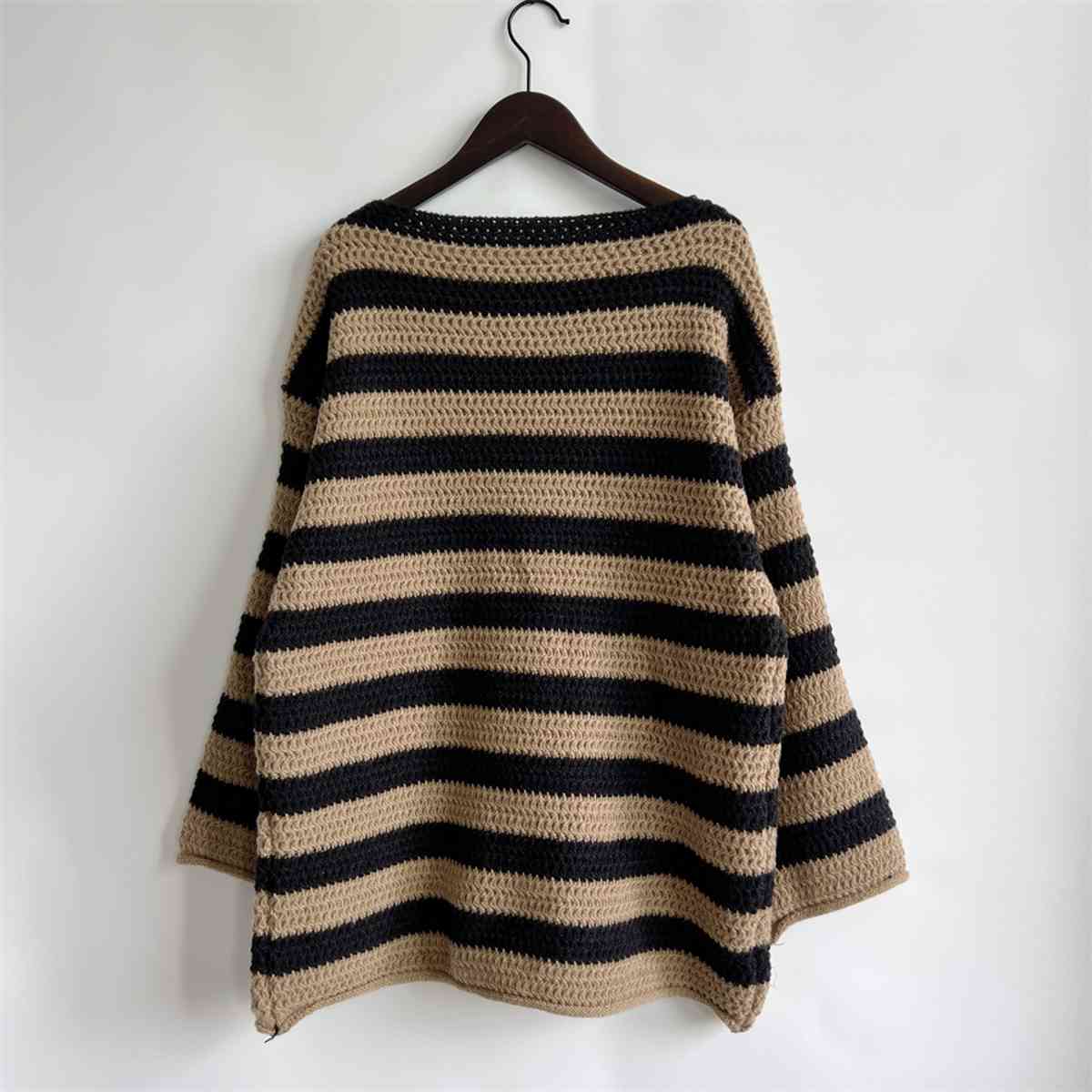 Light Gray Striped Round Neck Long Sleeve Sweater