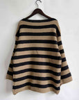 Light Gray Striped Round Neck Long Sleeve Sweater