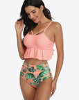 Misty Rose Tropical Print Ruffled Two-Piece Swimsuit Sentient Beauty Fashions Swimwear