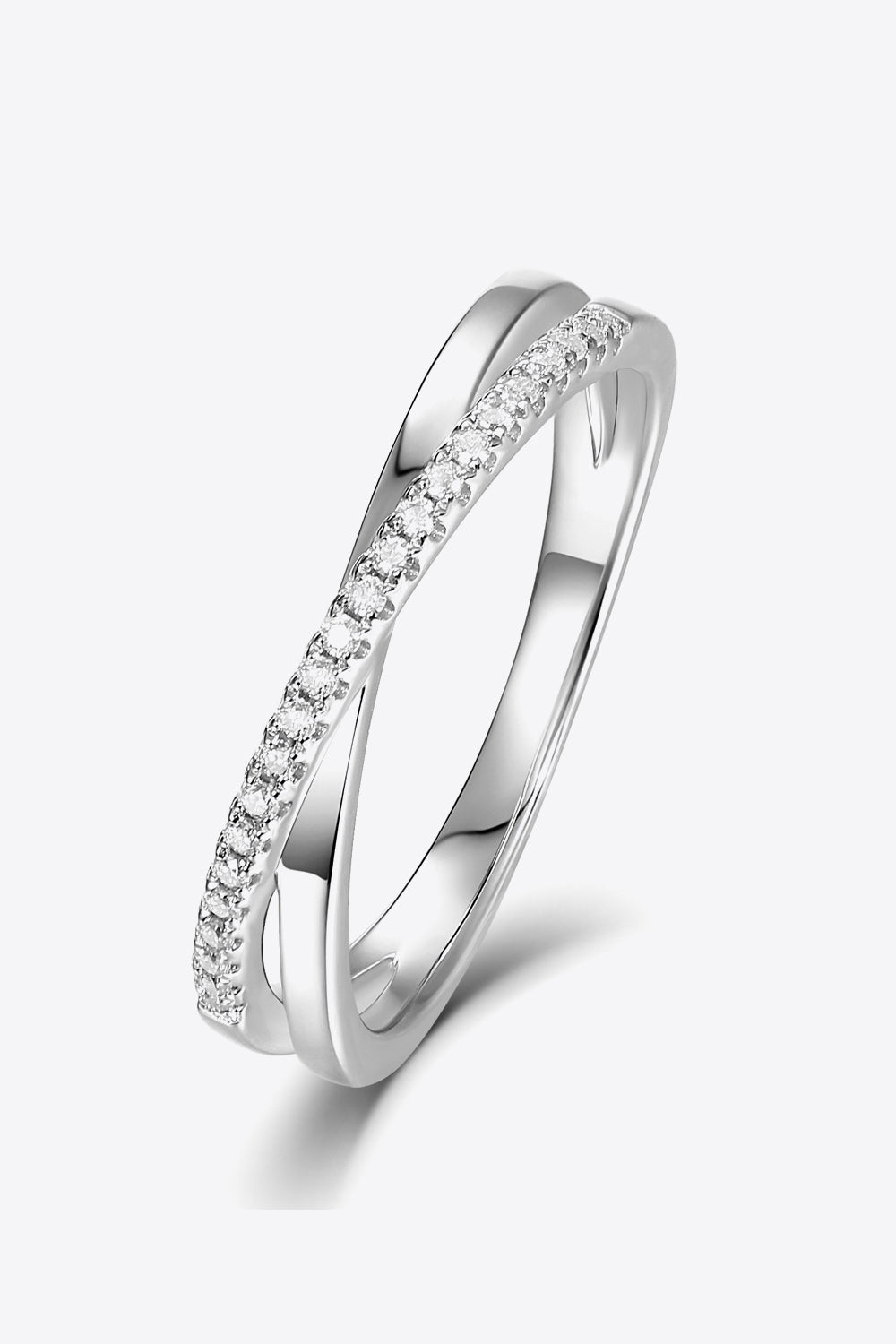 White Smoke 925 Sterling Silver Crisscross Moissanite Ring Sentient Beauty Fashions