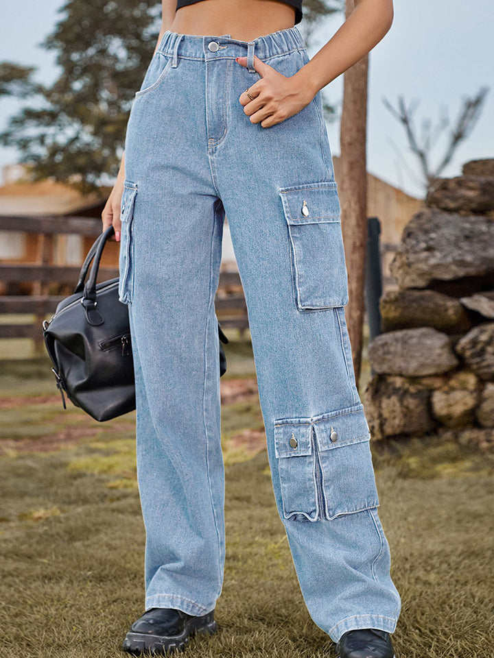 Light Slate Gray Straight Leg Cargo Jeans Sentient Beauty Fashions Apparel &amp; Accessories