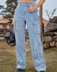 Light Slate Gray Straight Leg Cargo Jeans Sentient Beauty Fashions Apparel & Accessories