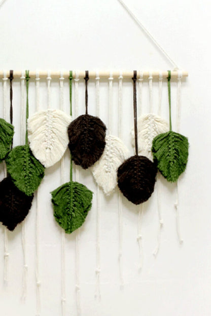 Beige Hand-Woven Feather Macrame Wall Hanging