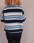 Dark Gray Striped Drop Shoulder Round Neck Sweater