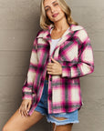 Rosy Brown Zenana By The Fireplace Oversized Plaid Shacket in Magenta Sentient Beauty Fashions Apparel & Accessories