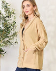 Light Gray Heimish Full Size Button Up Long Sleeve Cardigan Sentient Beauty Fashions Apparel & Accessories