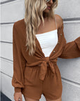 Saddle Brown Button Down Cardigan and Shorts Set Sentient Beauty Fashions Apparel & Accessories