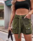 Slate Gray Tie Front Denim Shorts with Pocket Sentient Beauty Fashions Apparel & Accessories