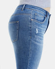 Dark Slate Blue BAYEAS Full Size High Waist Distressed Raw Hew Skinny Jeans Sentient Beauty Fashions Apparel & Accessories