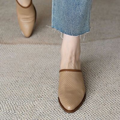 Rosy Brown Eyelet Point Toe Low Heel Sandals Sentient Beauty Fashions Shoes