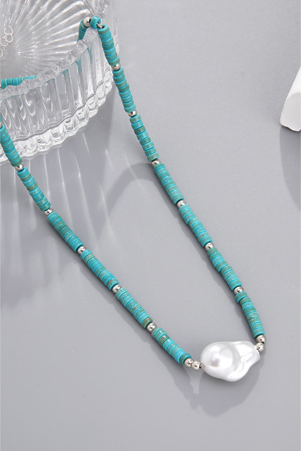 Gray Turquoise &amp; Pearl Necklace Sentient Beauty Fashions jewelry