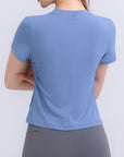 Light Slate Gray Round Neck Short Sleeve Active Top Sentient Beauty Fashions Apparel & Accessories