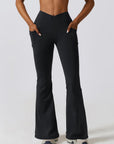 Black Flare Leg Active Pants with Pockets Sentient Beauty Fashions Apparel & Accessories