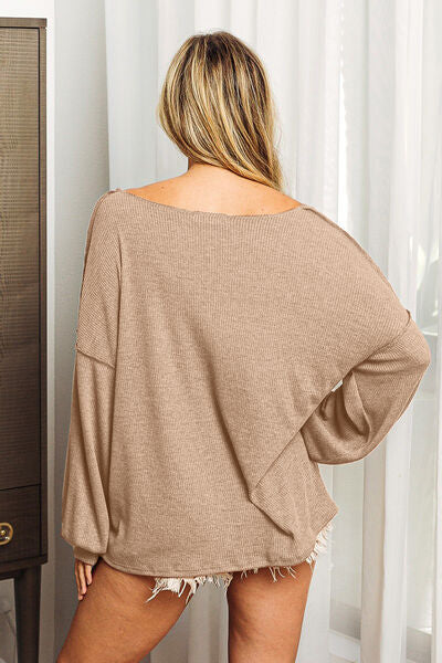 Rosy Brown BiBi Exposed Seam Long Sleeve Top Sentient Beauty Fashions Apparel & Accessories