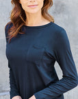 Dark Slate Gray Basic Bae Full Size Round Neck Long Sleeve Top Sentient Beauty Fashions Apparel & Accessories