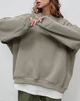 Light Slate Gray Oversize Round Neck Dropped Shoulder Sweatshirt Sentient Beauty Fashions Apparel & Accessories