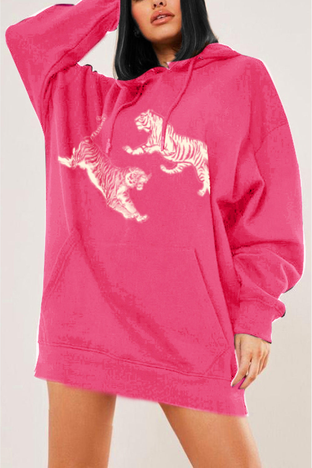 Pale Violet Red Simply Love Full Size Dropped Shoulder Tiger Graphic Hoodie Sentient Beauty Fashions Apparel & Accessories