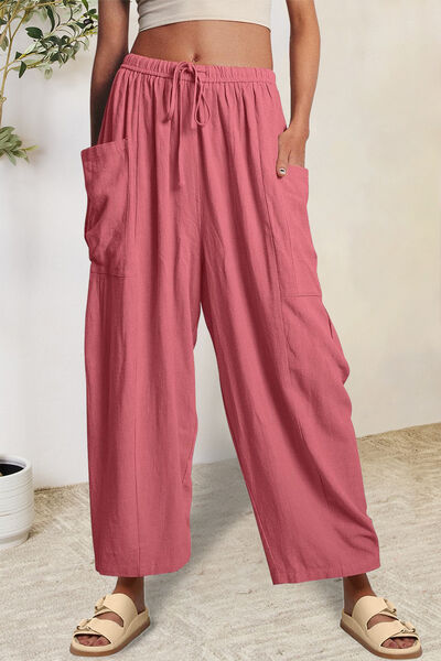 Gray Full Size Pocketed Drawstring Wide Leg Pants Sentient Beauty Fashions Apparel &amp; Accessories