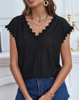 Dark Slate Gray V-Neck Eyelet Short Sleeve Top