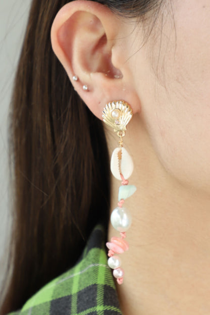 Tan Synthetic Pearl Shell Drop Earrings