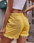 Sienna Drawstring Raw Hem Denim Shorts Sentient Beauty Fashions Apparel & Accessories