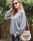 Dark Slate Gray Round Neck Dropped Shoulder Top Sentient Beauty Fashions Apparel & Accessories