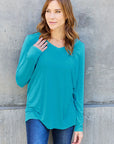 Dark Gray Basic Bae Full Size V-Neck Long Sleeve Top Sentient Beauty Fashions Apparel & Accessories