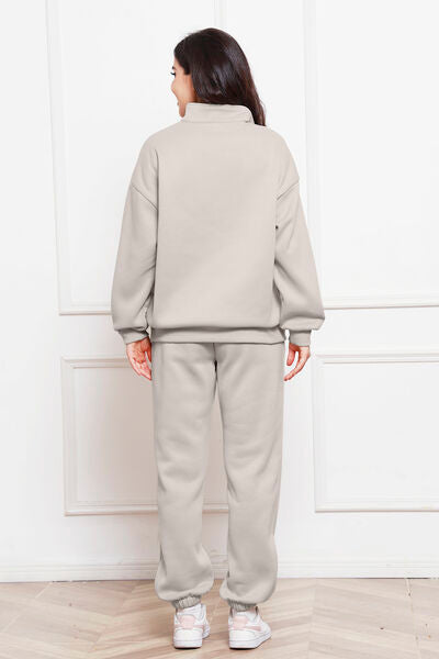 Light Gray Half Zip Long Sleeve Sweatshirt and Pants Set Sentient Beauty Fashions Apparel &amp; Accessories