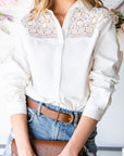 Antique White Spliced Lace High-Low Shirt Sentient Beauty Fashions Apparel & Accessories