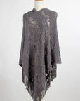 Lavender Fringe Openwork Surplice Cape Sleeve Poncho