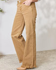 Light Gray RISEN Full Size Fringe Hem Wide Leg Jeans Sentient Beauty Fashions Apparel & Accessories
