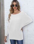 Light Gray Full Size Horizontal Ribbing Dolman Sleeve Sweater Sentient Beauty Fashions Apparel & Accessories