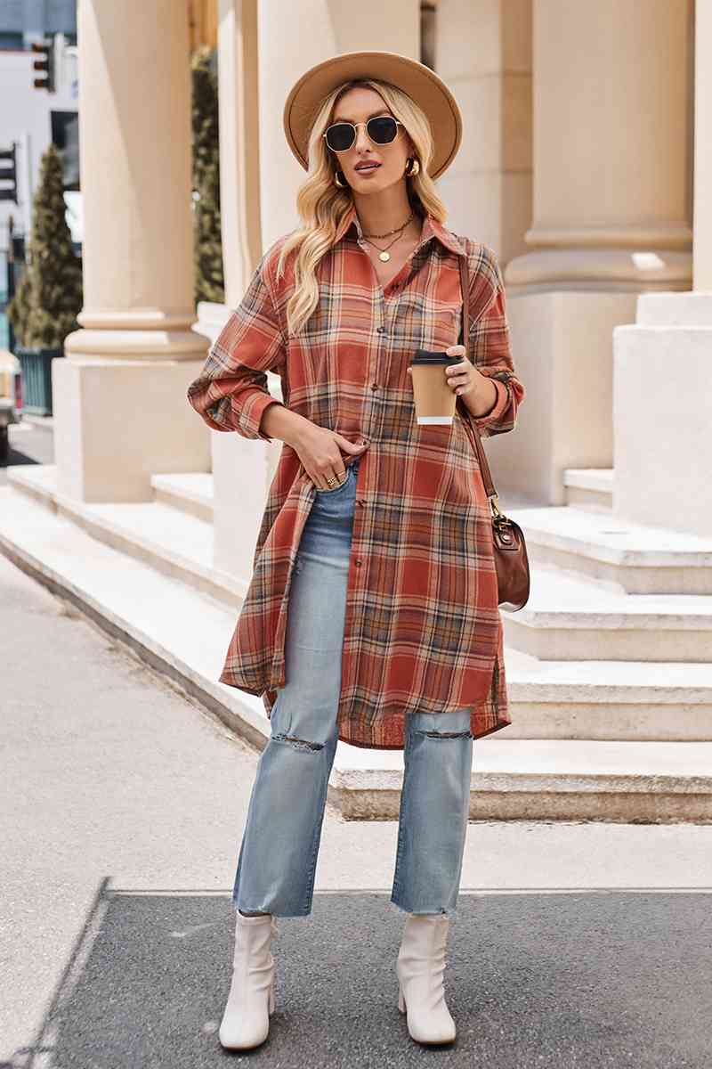 Gray Plaid Collared Neck Long Sleeve Coat Sentient Beauty Fashions Apparel &amp; Accessories