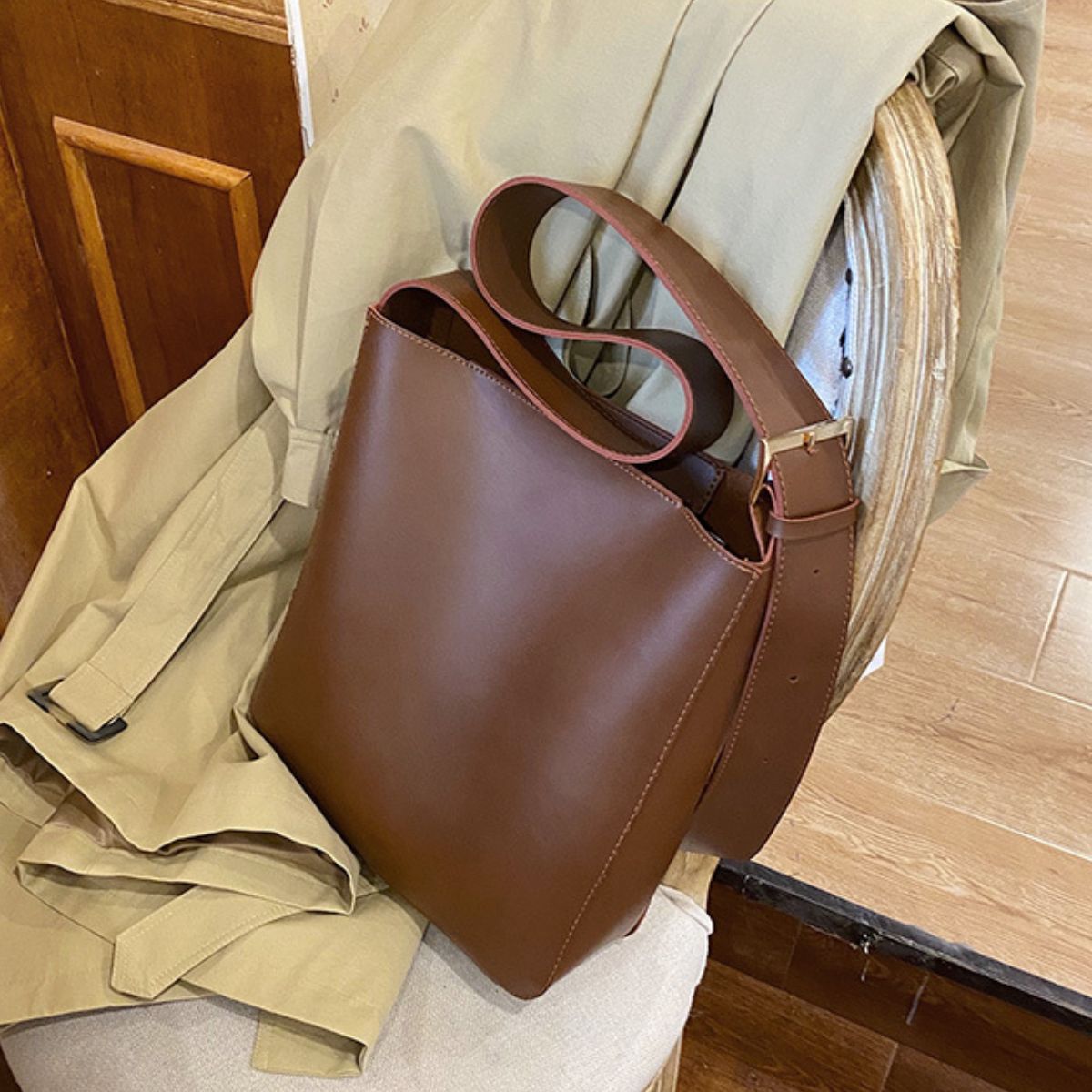 Rosy Brown PU Leather Tote Bag