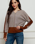 Gray Contrast Notched Exposed Seam Top