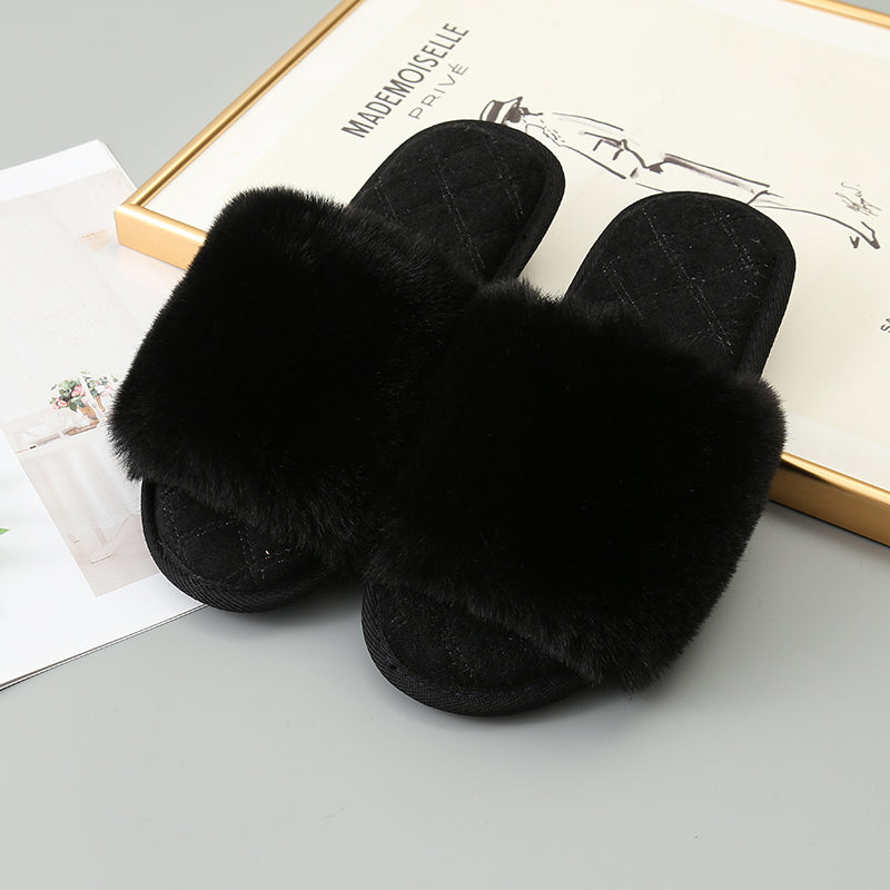 Black Faux Fur Open Toe Slippers Sentient Beauty Fashions slippers