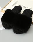 Black Faux Fur Open Toe Slippers Sentient Beauty Fashions slippers