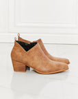 Beige MMShoes Trust Yourself Embroidered Crossover Cowboy Bootie in Caramel Sentient Beauty Fashions shoes