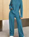 Tan Ribbed Half Button Top and Pants Set Sentient Beauty Fashions Apparel & Accessories