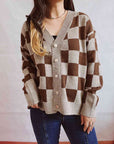 Gray Checkered Open Front Button Up Cardigan Sentient Beauty Fashions Apparel & Accessories