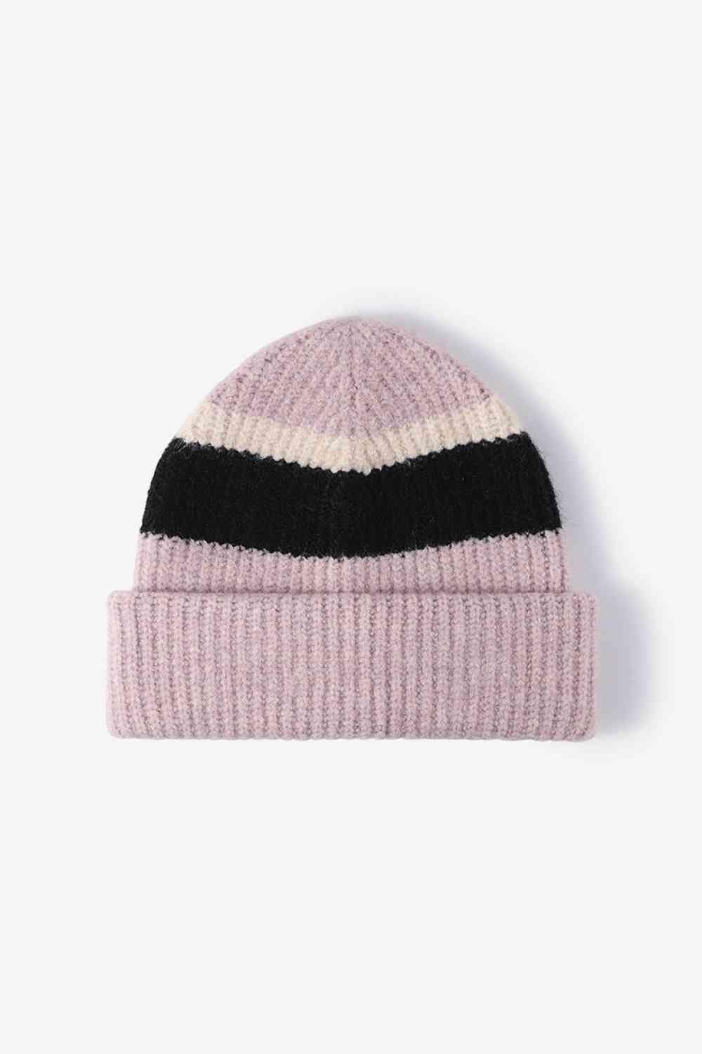 Lavender Tricolor Cuffed Knit Beanie