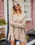 Gray V-Neck Slit Exposed Seam Sweater